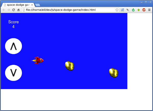 space dodge game in Chrome on Linux desktop